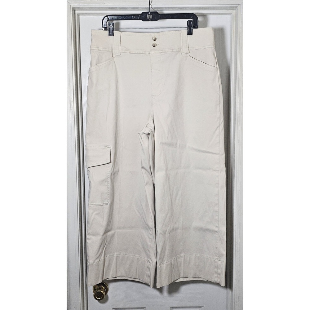 Spanx High Waist Cream Twill Cargo Wide Leg Crop Pants‎ Size 1X